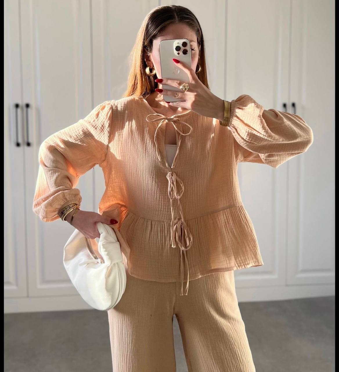 Zweiteiler Musselin Beige