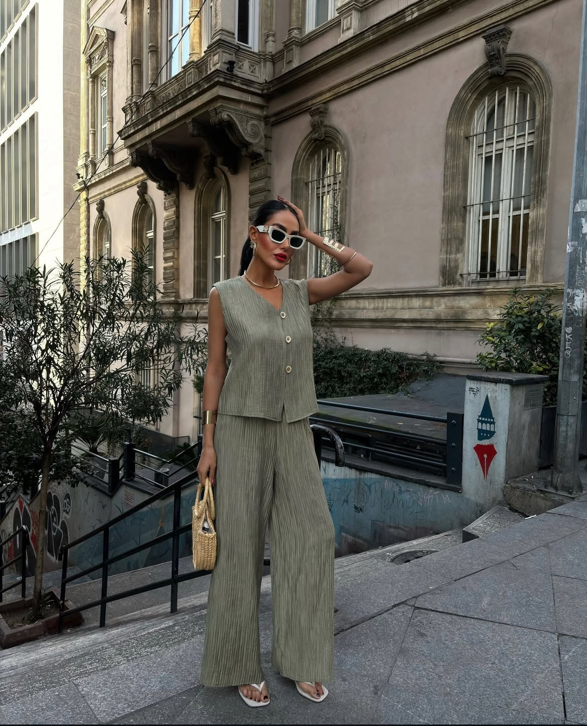 Zweiteiler Linen Loose Khaki