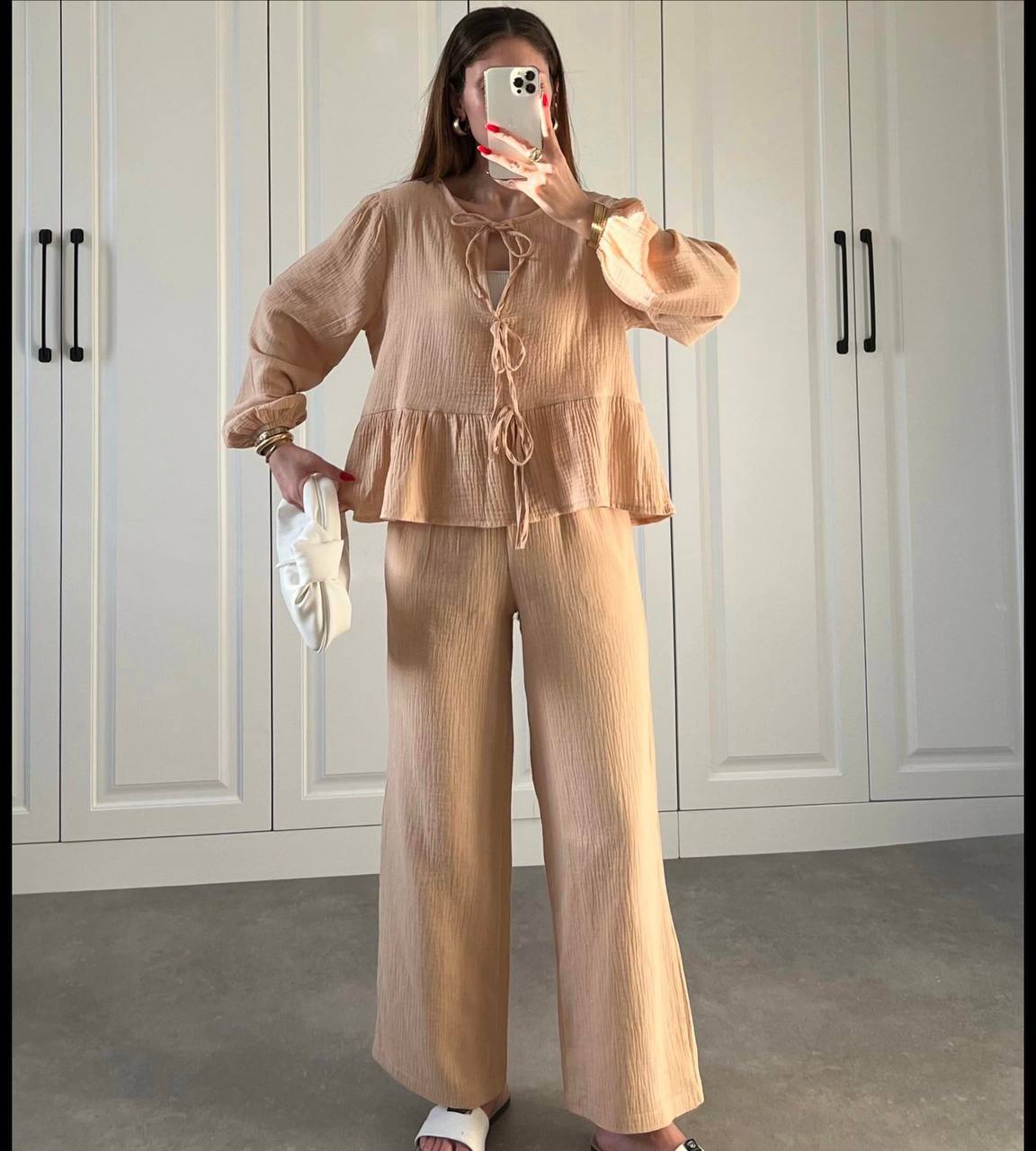 Zweiteiler Musselin Beige