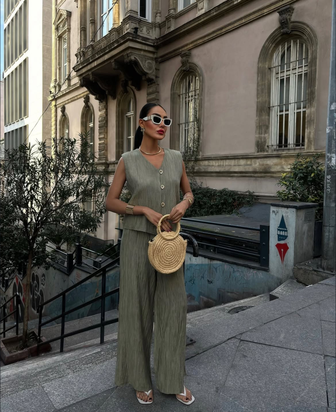 Zweiteiler Linen Loose Khaki