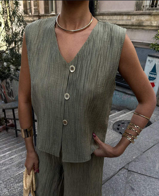 Zweiteiler Linen Loose Khaki