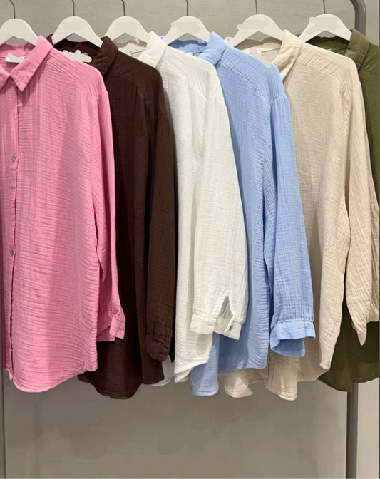 Musselin Bluse Babyblau Oversize